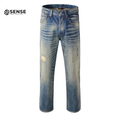 China Distressings Custom OEM&ODM Sustainable SENSE Repaired Vintage Selvedge Japanese Denim Raw Jeans for sale