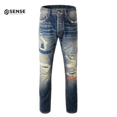 China Distressings Custom OEM&ODM Sustainable SENSE Repaired Vintage Selvedge Japanese Denim Raw Jeans for sale