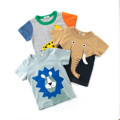 China Cartoon Print Baby Boy Elephant QUICK DRY T-shirt for Summer Kids Boys Girls Lion Tees Clothes Cotton Infant Toddler Letter Tops for sale