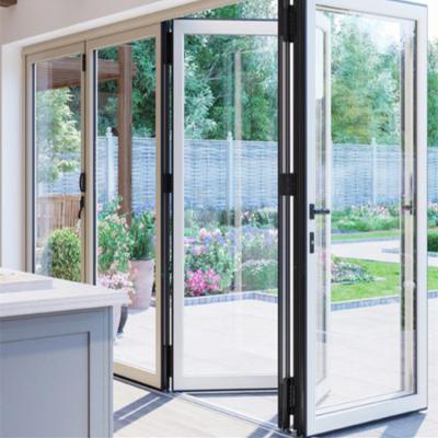 中国 wood grain accordion veranda sliding folding aluminium doors bifolding window door aluminium bifolds 販売のため