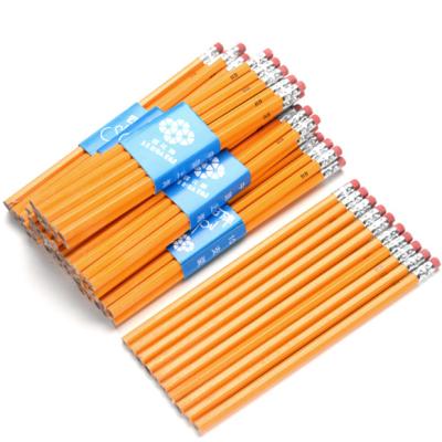 China Wholesale Custom Logo HB Pen Holder Wood Pencil Yellow Promotional Pencil With Logo Student Cheap Pencils With Eraser for sale