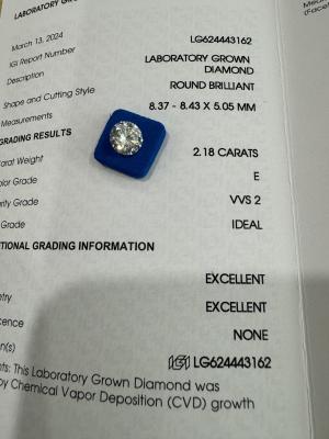 China 2.18CT E VVS1 ID EX CVD Synthetic Diamond Round Brilliant Cut for sale