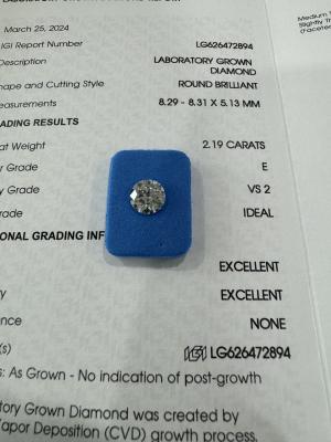 China 2.19 Carat E VS2 3EX CVD Lab Grown Diamond Round Shape for sale