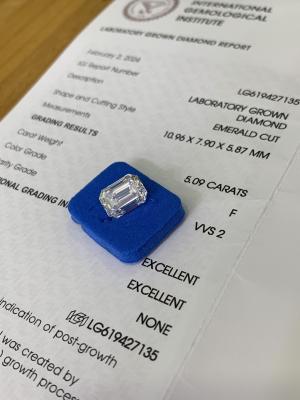 China Synthetische 5.09CT F VVS2 2EX CVD Lab geschaffen Diamant Smaragd Schnitt zu verkaufen