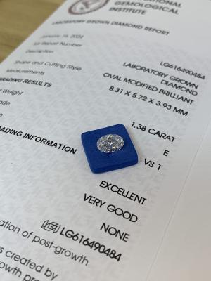 China 1.38ct Oval Cut Lab Grown Diamond CVD E VS1 EX VG N IGI Certificated for sale