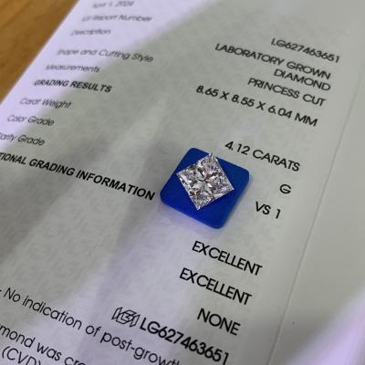 Cina 4.12CT G VS1 2EX CVD Lab Creato Princess Cut Diamond per la produzione di gioielli in vendita