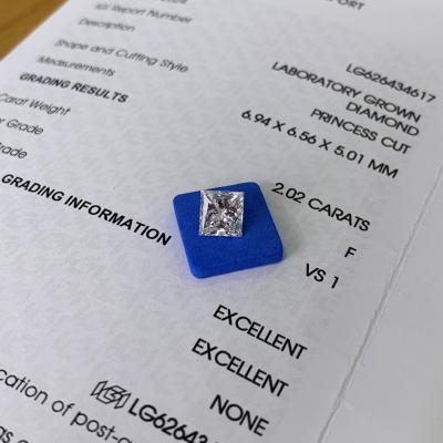 Cina 2.02 Carat F VS1 2EX CVD Princess Cut Lab Diamante OEM ODM in vendita