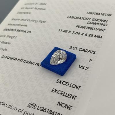 China 3.01CT F Color VS2 Clarity 2EX Pear Shaped Lab Grown Diamond for sale