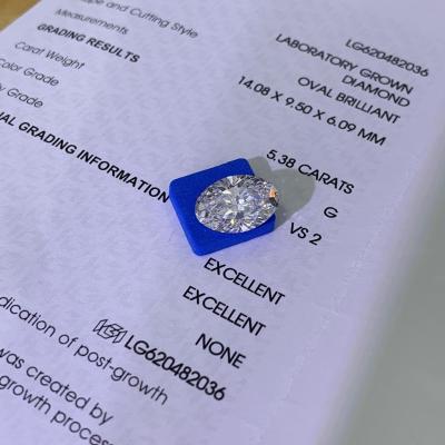 China 5.38ct Diamantes de Brilho Crescido Corte Oval CVD G VS2 2EX N IGI LG620482036 à venda