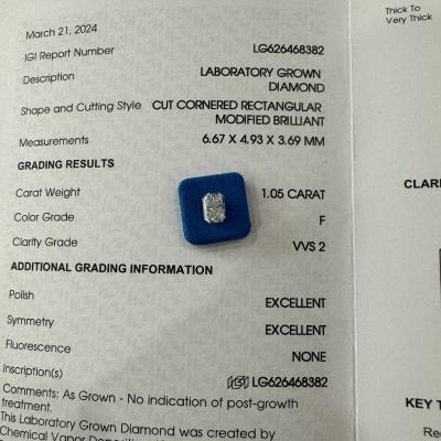 China HYF 2.06ct Lab Grown Radiant Cut Diamond VVS2 Clarity F Color for sale