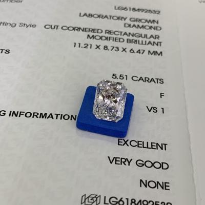 China 5.51ct Radiant Cut Lab Grown Diamond CVD F VS1 EX VG N IGI LG618492532 for sale