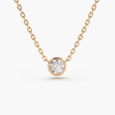 China 18K 14K 10K Solid Gold Clarity CVD Round Cut Bezel Lab Grown Diamond Necklace for sale