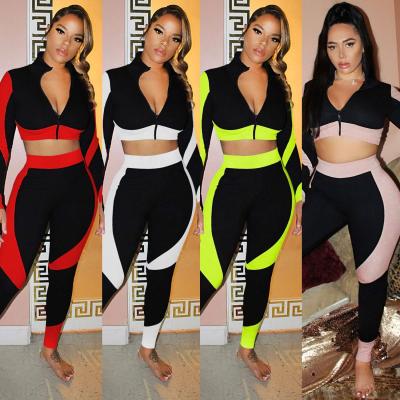 China 2021 Hot Selling Anti-Wrinkle Products Color Contrast Women Summer Fitness Tracksuit Two Piece Set Women Clothing for sale