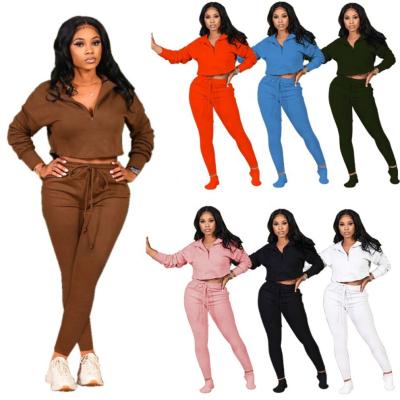 China FYL Y163 Anti-wrinkle Collar Casual Turndown Long Pants Ladies Suits Solid Color Top Drop 2 Pieces Set Women for sale