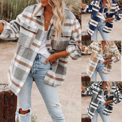 China 2021 Autumn Women Breathable Clothes Fashion Long Sleeve Plaid Shirt Loose Jacket Winter Wool Clothes for sale