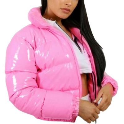 China 2021 Winter Breathable Ladies Coat Shiny PU Leather Cotton Quilted Long Down Jacket Women for sale