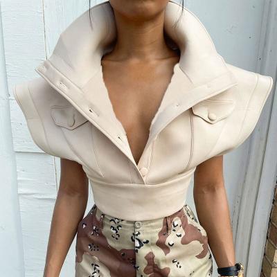 China Wholesale Breathable OUDINA Jacket Temperament Flight Sleeve Blouse Stand Collar Top Women Fashion Crop Tops for sale