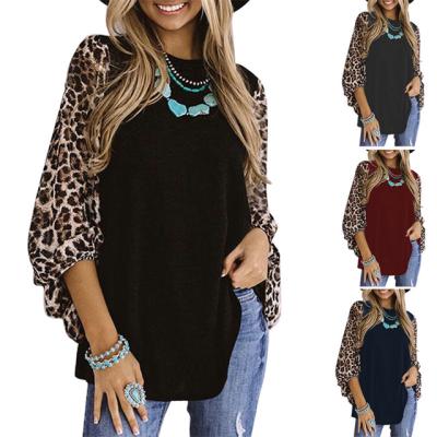 China Anti-pilling new 2021 spring leopard print long sleeve top women round neck T-shirt women for sale