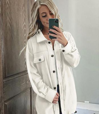 China wholesale 2021Fashion Shacket winter Anti-wrinkle button down shirts tops long sleeve solid color women jackets for sale