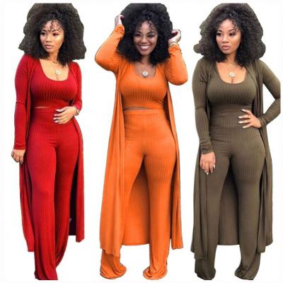 China Breathable Hot Woman Clothes 2021 Trending Plus Sizes Ribbed Crop Top 3 Piece Set for sale