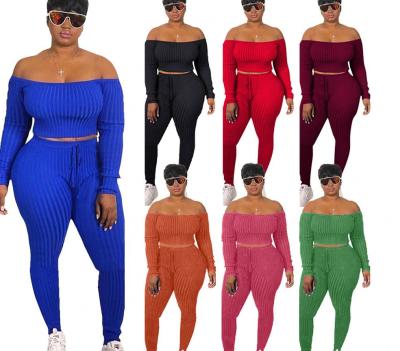 China Anti-pilling 2022 Two Piece Pants Set Plus Size Autumn Tracksuits Women Sweater Off Shoulder Plus Size Two Piece Set for sale