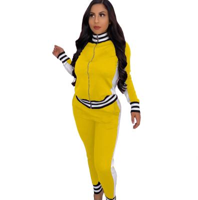 China 2021 Women Set Two Piece Breathable Autumn Jogging Set New Arrivals Striped Patchwork Zipper Custom Sportswear for sale