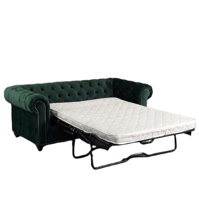 China 2 Seat Chesterfield Sofa Bed Set Green Folding Velvet Fabric European Portable Modern Sofa Bed for sale