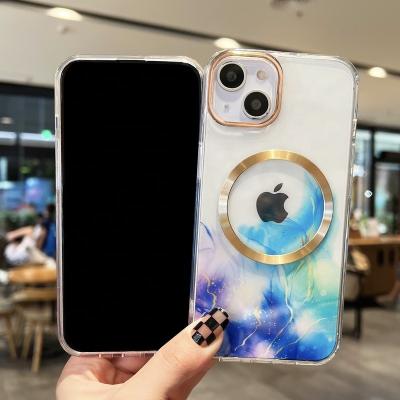 China Luxury Shockproof Electroplating TPU Mobile Phone Cover Marble Magnetic Soft Shell Case Lens Filling Protective Film For iPhone 12/13/Pro 14 Max for sale