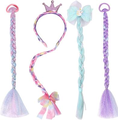 China Kids Mermaid Braided Rapunzel Wig Princess Glitter Hair Accessories Headband Kids Long Hair Clips Extension Rainbow Straight Cosplay for sale