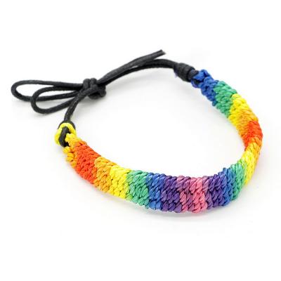 China Rainbow LGBT Pride String Bracelet Handmade Braided Friendship Hiphop Bracelet for Gay and Lesbian LGBTQ Bracelet Adjustable Size for sale