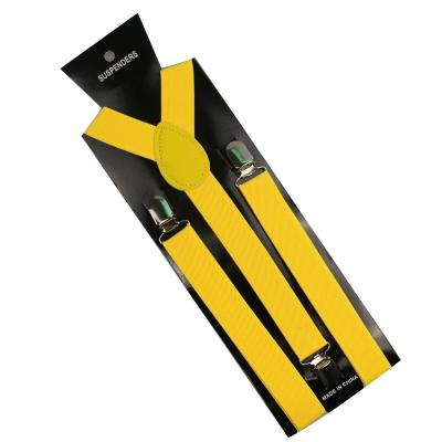 China Polyester+Elastic+Metal Cilp Custom Wholesale Custom Black Yellow Plain Boy's Elastic 3 Clips Cheap Suspenders For Men for sale