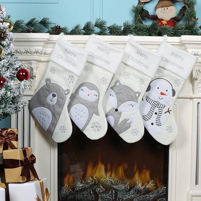 China Christamas Home Decoration Wholesale Personalized Decorative Christmas Stocking Popular Festival Items Tree And House Home Decor White Stocking for sale