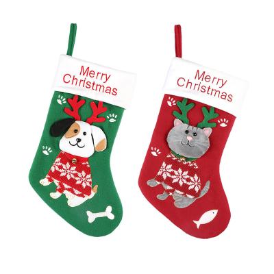 China Christamas Lovely Home Decoration Christmas Dog Christmas Stocking Pet Pattern Christmas Decorative Socks for sale