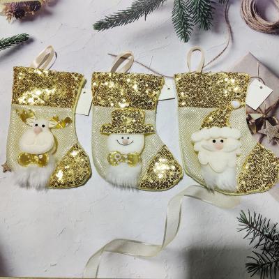 China Wholesale High Quality Christmas Decoration Gold Sequin Christmas Stocking Gold Christmas Stocking With Glitter Paillette for sale