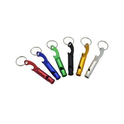 China Durable Custom Logo Promotion Gift Aluminum Portable Beer Bottle Can Opener Key Chain Whistle for sale