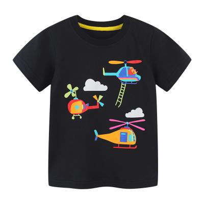 China Anti-Shrink Toddler Boys Short Sleeve Cartoon Airplane Rainbow Print Tops Crew Neck Casual Cotton T Shirt Tee Tops for sale