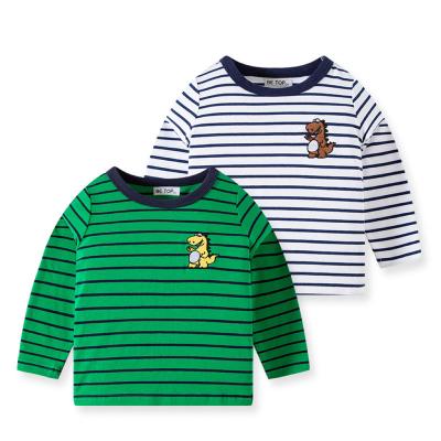 China Anti-Shrink Baby & Kids Kids Cotton Dinosaur Casual Striped Crewneck Long Sleeves Cotton Baby Clothes T Shirt Tee Tops for sale