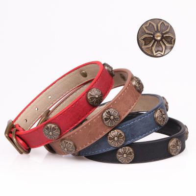 China Personalized Cherry Blossom Middle and Strong and Durable Large Dog Pet Collar PU Leather Dog Collar for sale