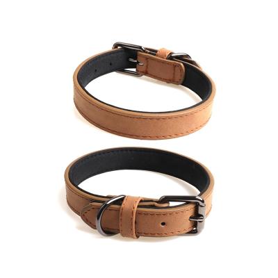 China Classic Double Layer Metal Buckle Metal Buckle Custom Luxury High Quality Waterproof Adjustable Padded Leather Dog Collar for sale