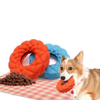 China Viable Dog Toy Leaking Bouncy Feeder Toy Ball With Soft Rubber Chew Toy Ball For Puppy Dogs Resistant Bite Grinding Bell Teeth for sale