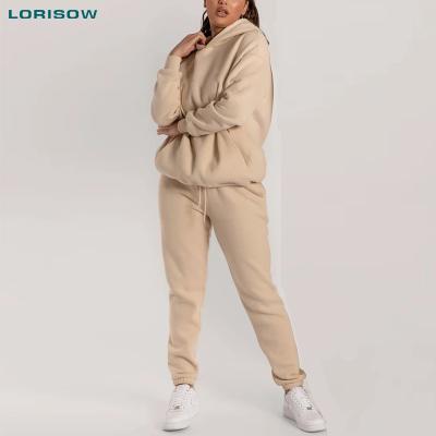 China LORISOW 2021 Breathable Women's Jogging Outfits Two Piece Sweat Suit Jogger High Waisted Tracksuit Pull Over Hoodie for sale