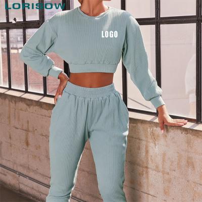 China Breathable 2021 Ladies Women Fashion Private Label Fitness Clothing Active Wear Long Sleeve 2 Piece Workout Casual Wear for sale