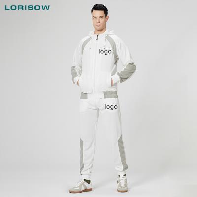 China Anti-wrinkle leisure wholesale sports casual custom logo patchwork printing loose zipper two pieces Hoodies set men for sale