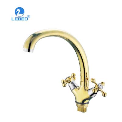 China China High Sense Bathroom Faucets Classic Brass Basin Faucets Tap Gold Handle Double Tap for sale