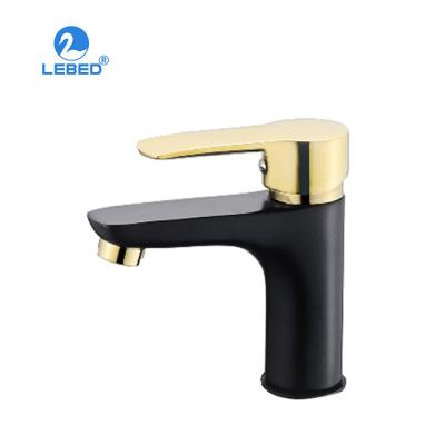 China New Design Wenzhou Fashion Faucets Black&Gold Single Handle Basin Faucet Metered Brass Basin Faucet for sale