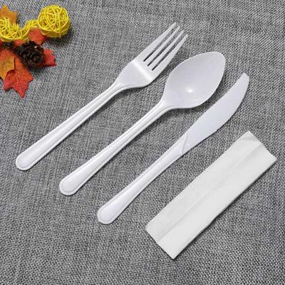 China Eco-degradable Logo Cutlery Disposable Disposable Custom Cutlery Cutlery Knife Fork Spoon Napkin Set Eco-degradable for sale