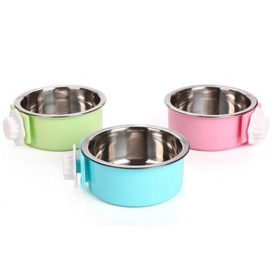 China Viable Other Pet Products Hang Style Cat And Dog Bowls 2 In 1 Pet Drinking Water Feeding Bowl Plastic Stainless Dog Food Bowls for sale