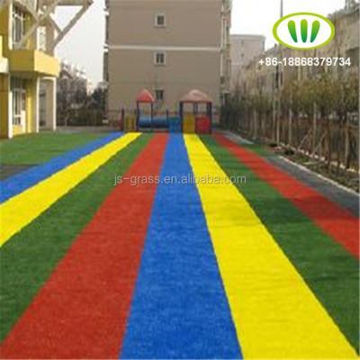 Китай PP+PE bule green grass yellow purple colorful landscaping artificial turf for kindergarten продается