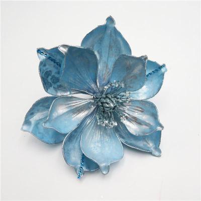 China SPECIAL FABRIC Glitter Flower Sequin Flower Hot Selling Blue Magnolia With Clip Christmas Flower for sale