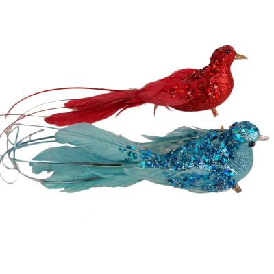 China Artificial Decorative Christmas Feather Decorative Bird With Clip And Foam Body for sale